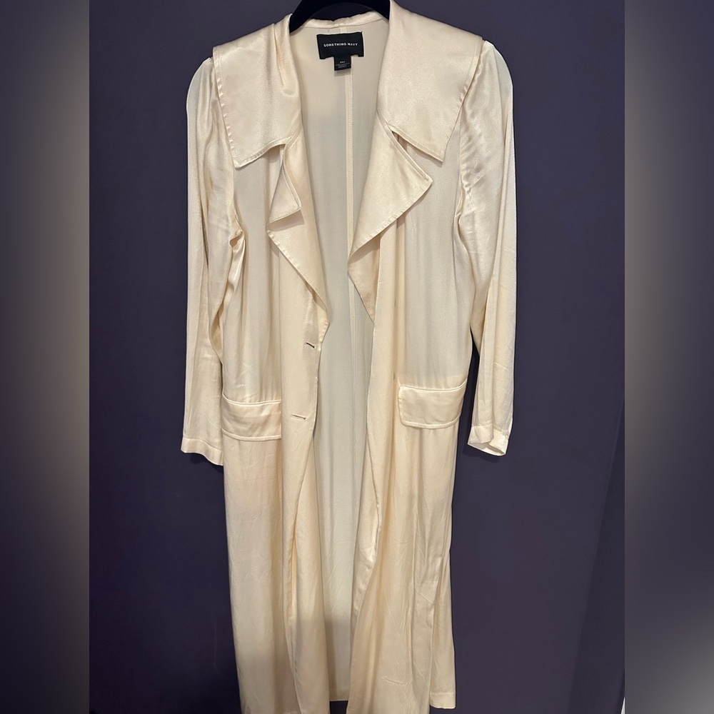 Oversized Something Navy Elegant Cream Long Duster Jacket